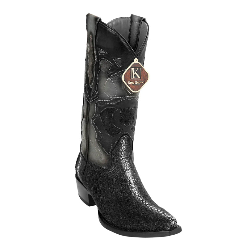 Men's King Exotic Snip Toe Stingray Boots Full Rowstone Handmade Black (494R1105)