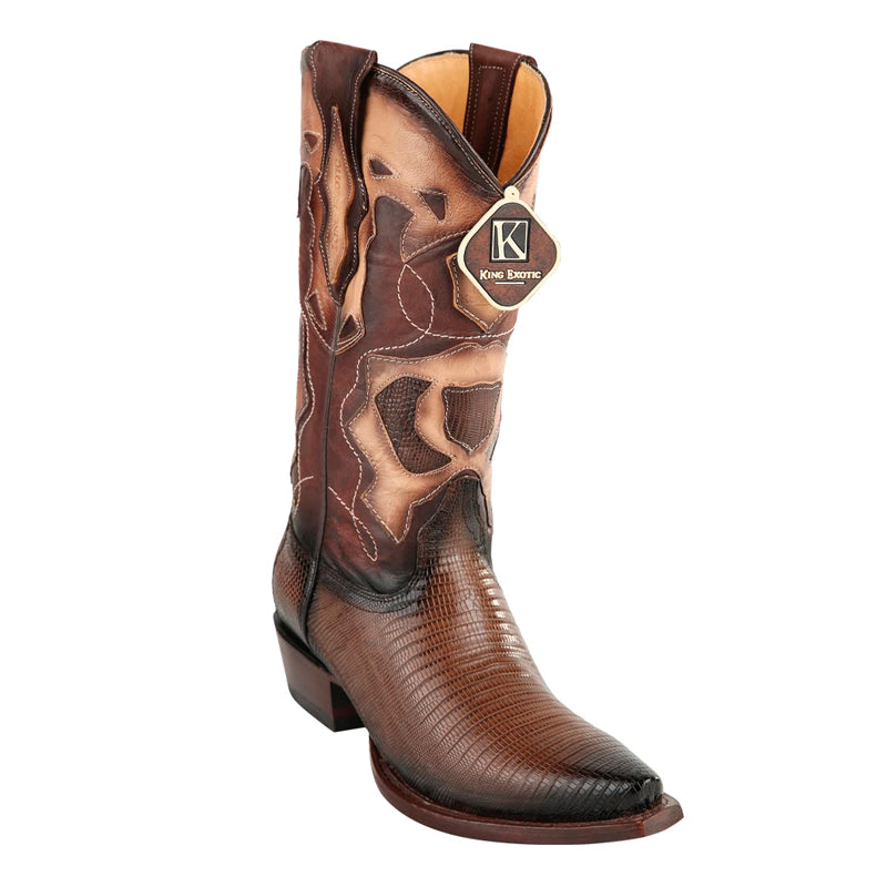 Men's King Exotic Snip Toe Teju Lizard Boots Handcrafted Burnished Brown (494RD0716)