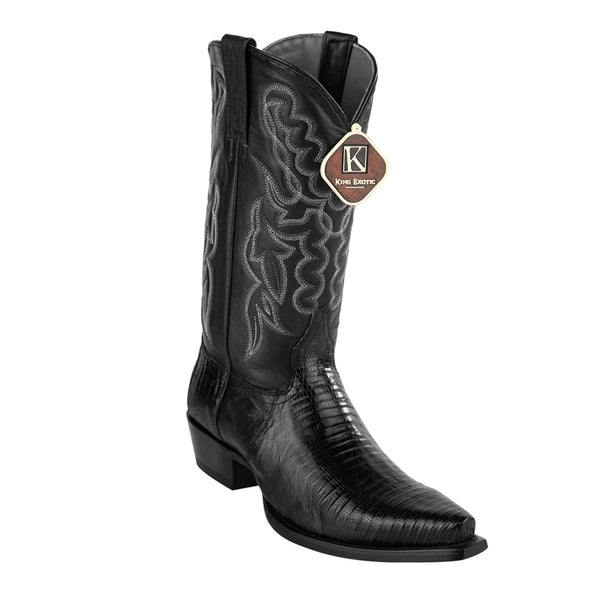 Men's King Exotic Snip Toe Teju Lizard Boots Handcrafted Black (4940705-)