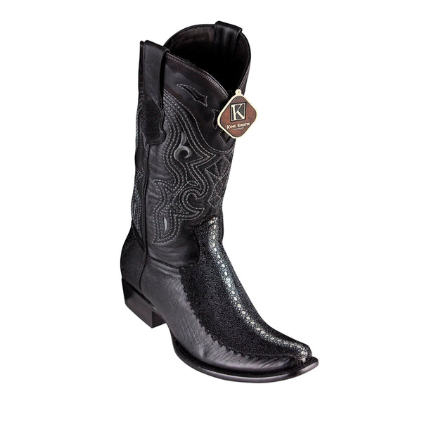 Men's King Exotic Stingray Boots With Deer Dubai Toe Handcrafted  Rowstone Black (479F1105)