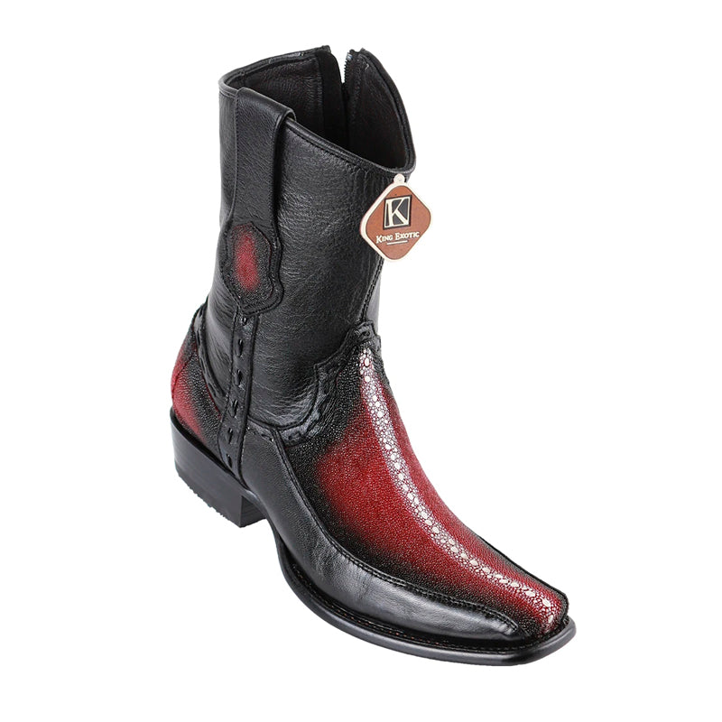 Men's King Exotic Stingray Boots With Deer Dubai Toe Handcrafted  Faded Burgundy (479BF1143)