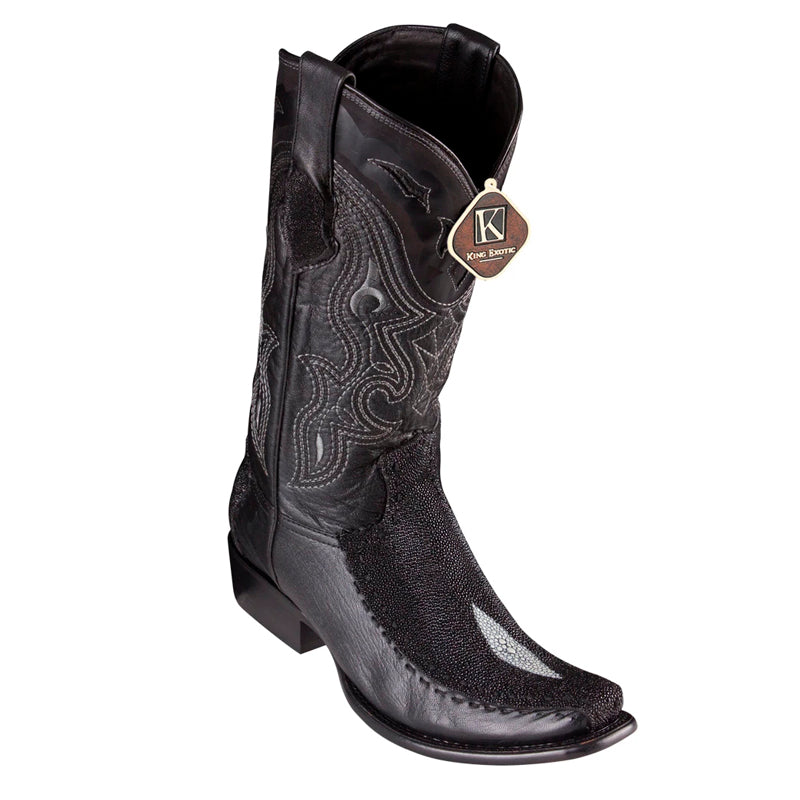 Men's King Exotic Stingray Boots With Deer Dubai Toe Handcrafted Single Stone Black (479F1205)