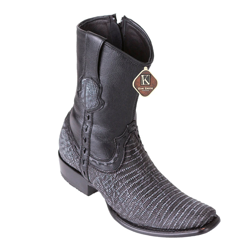 Men's King Exotic Teju Lizard Boots Dubai Toe Handcrafted Sanded Black (479B0774)