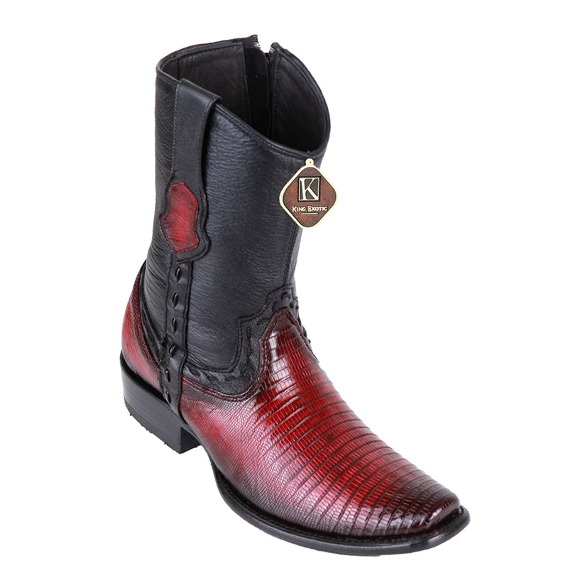 Men's King Exotic Teju Lizard Boots Dubai Toe Handcrafted   Faded Burgundy (479B0743)