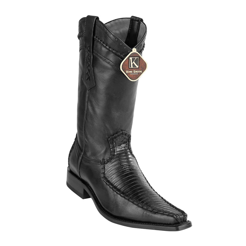 Men's King Exotic Teju Lizard Boots European Toe Handcrafted  Black (477bd0705)
