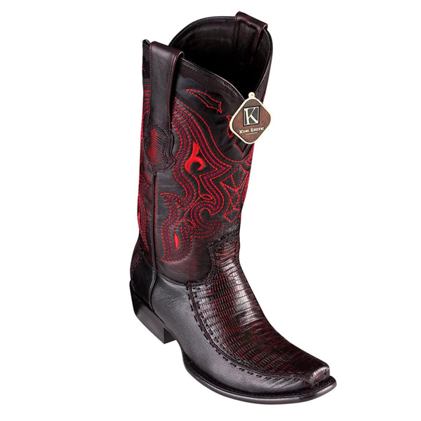 Men's King Exotic Teju Lizard Boots With Deer Dubai Toe Handcrafted Black Cherry (479F0718)