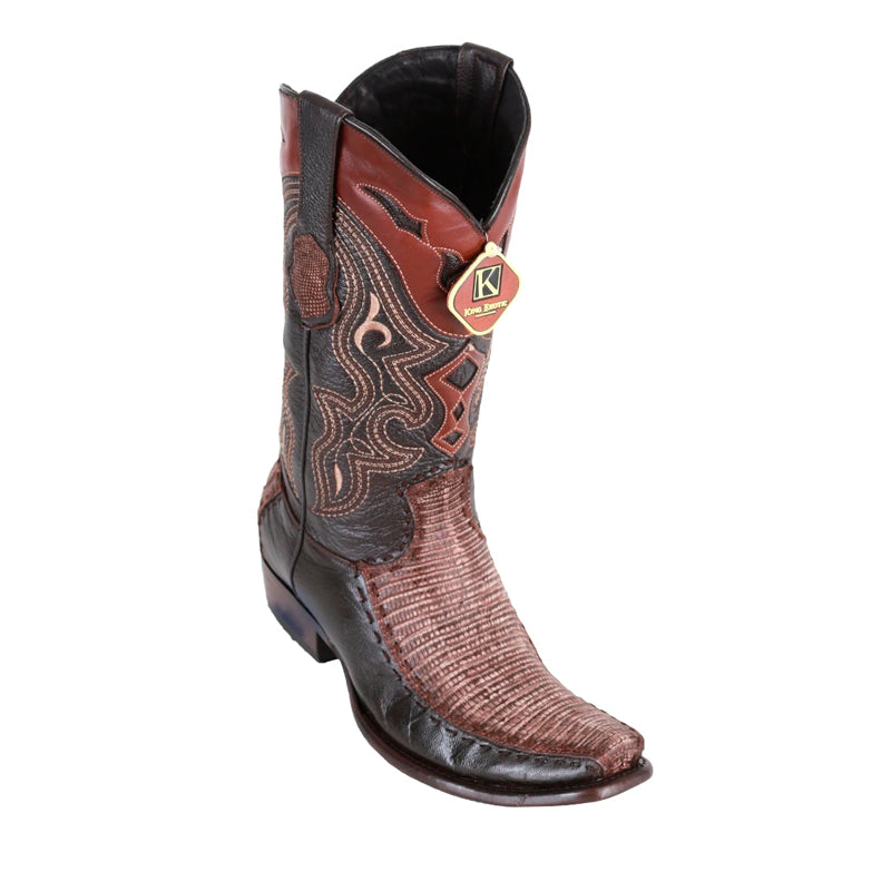 Men's King Exotic Teju Lizard Boots With Deer Dubai Toe Handcrafted Sanded Brown (479F0735)