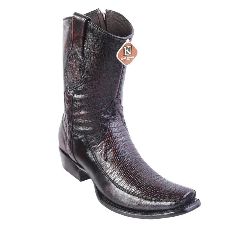 Men's King Exotic Teju Lizard Boots With Deer Dubai Toe Handcrafted  Black Cherry (479BF0718)