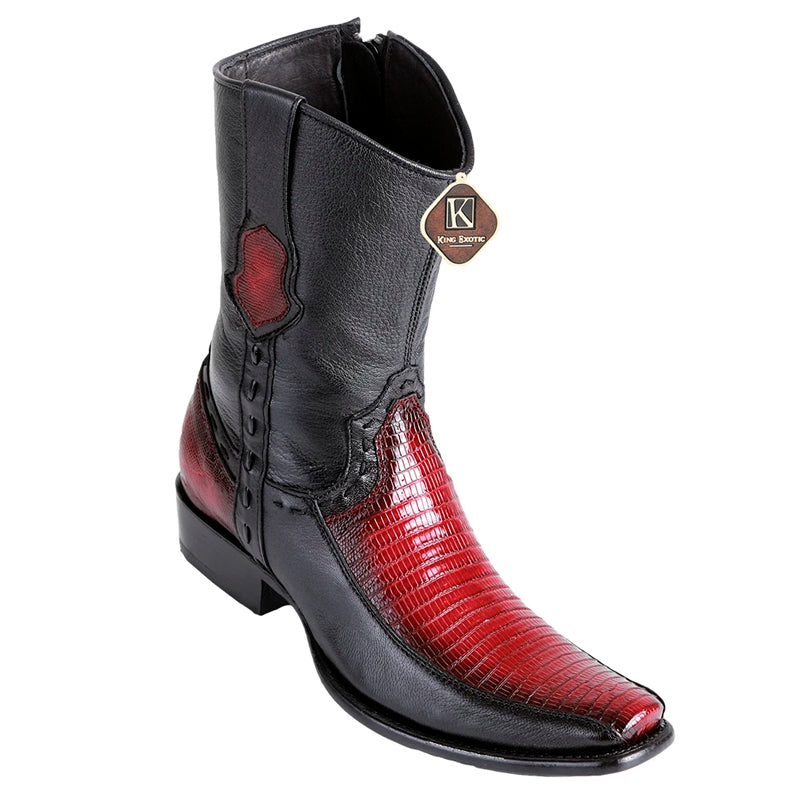 Men's King Exotic Teju Lizard Boots With Deer Dubai Toe Handcrafted  Faded Burgundy (479BF0743)