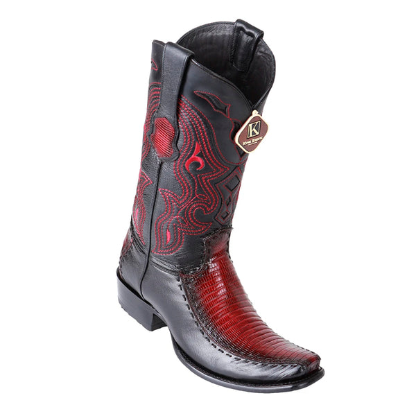 Men's King Exotic Teju Lizard Boots With Deer Dubai Toe Handcrafted  Faded Burgundy  (479F0743)