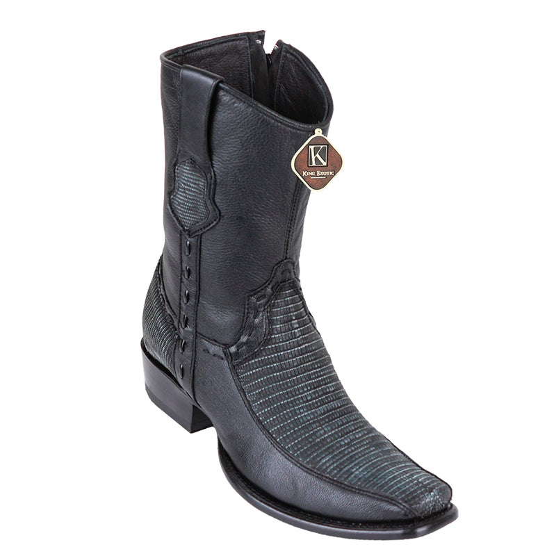 Men's King Exotic Teju Lizard Boots With Deer Dubai Toe Handcrafted Sanded Black (479BF0774)