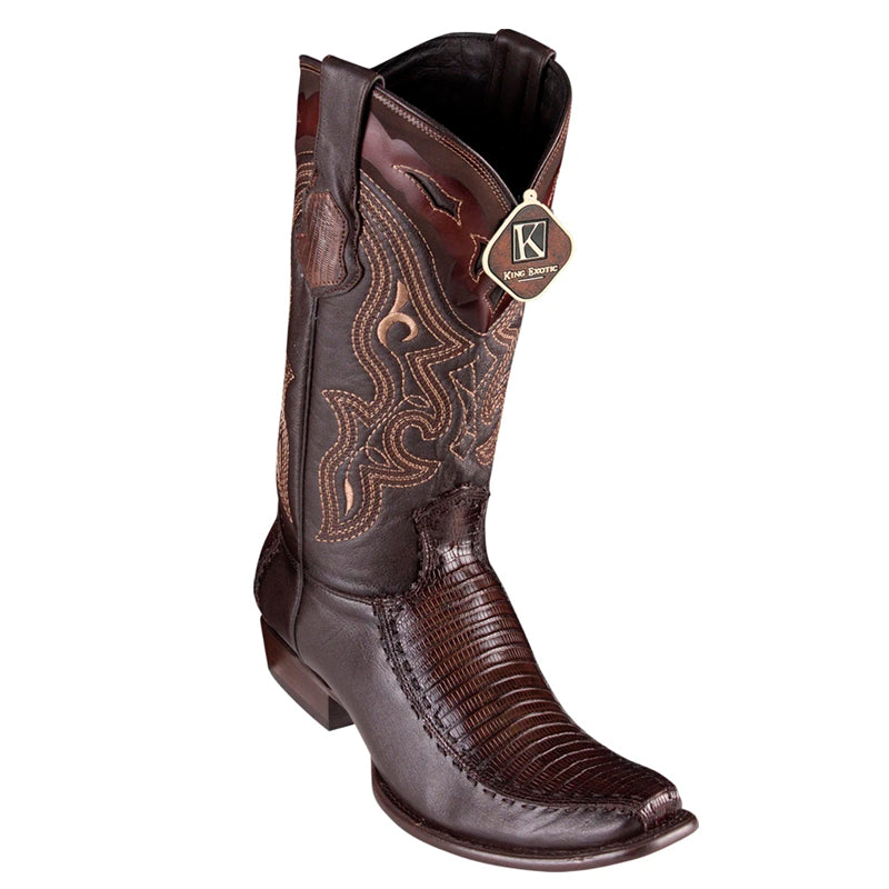 Men's King Exotic Teju Lizard Boots With Deer Dubai Toe Handcrafted Faded Brown (479F0716)