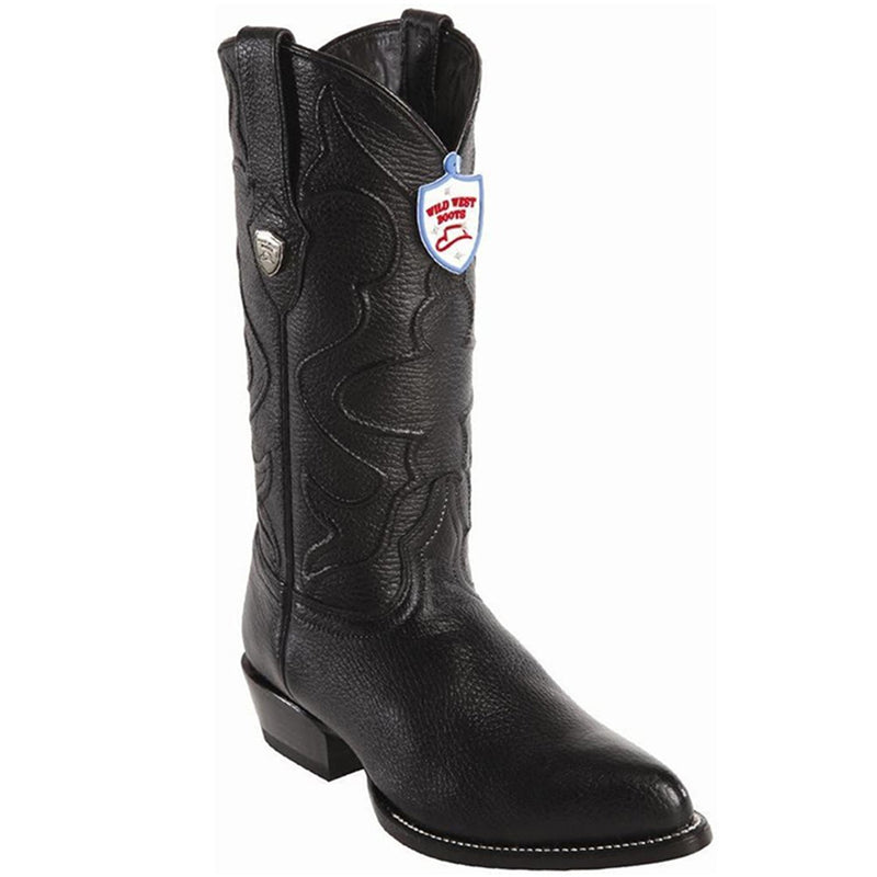 Men's Wild West Genuine Elk Leather J Toe Boots Handmade Black (2995105 )