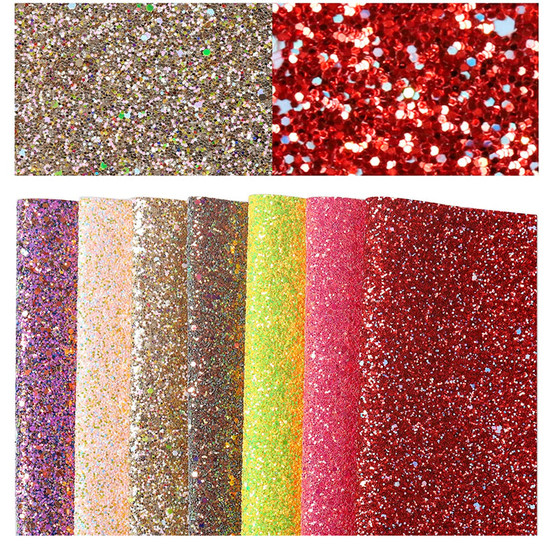 Meneng Assorted Color Chunky Glitter Faux Leather Sheets, Sparkle PU Synthetic Leather Fabric
