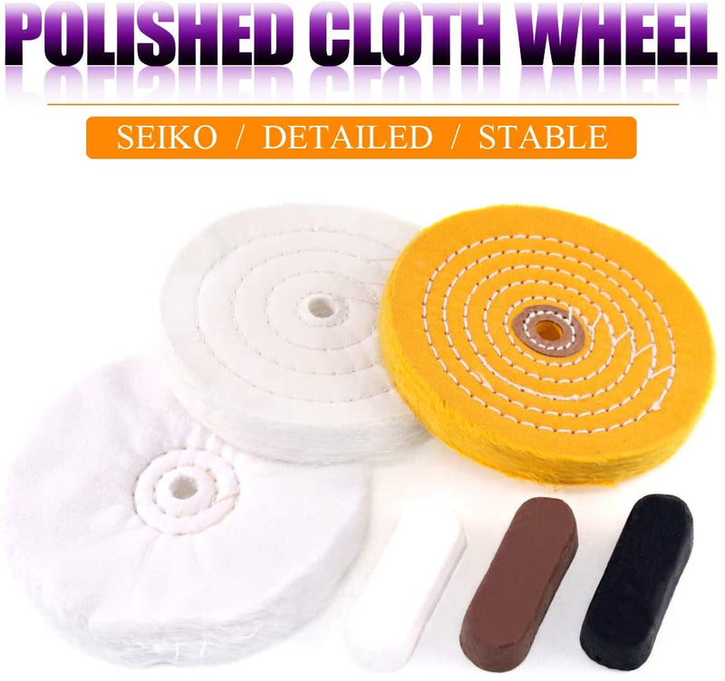 Swpeet 6Pcs 6 Inch Professional Buffing Polishing Wheels with 3 Colors Polishing Compounds Kit Including Cotton 60 Ply Yellow 42 Ply and Flannel 30 Ply with 1.2 Arbor Wheel for Bench Grindes