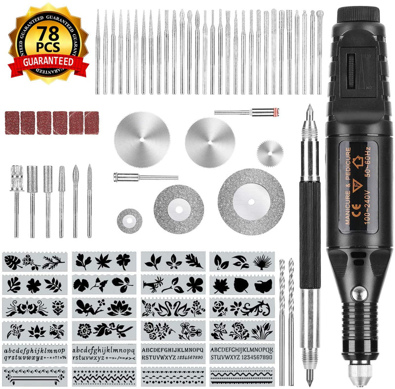 Winload 78 PCs Electric Engraving Tool Kit Micro Engraver with Scriber  Etcher 44 Bits and 6 Polishing Head and 24 Stencils Adjustable Speed Mini  DIY