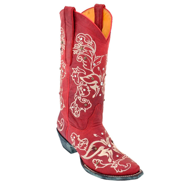 Women's Los Altos Boots With Hand Embroidery & Swarovski Stones | Color Red (34s5012)