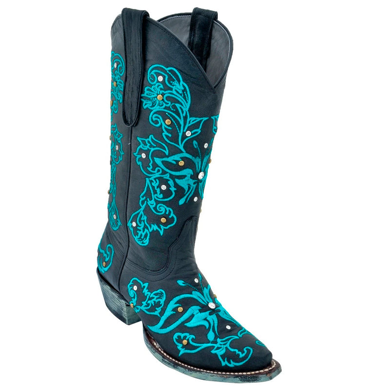 Women's Los Altos Boots With Hand Embroidery & Swarovski Stones | Color Black (34s5005)