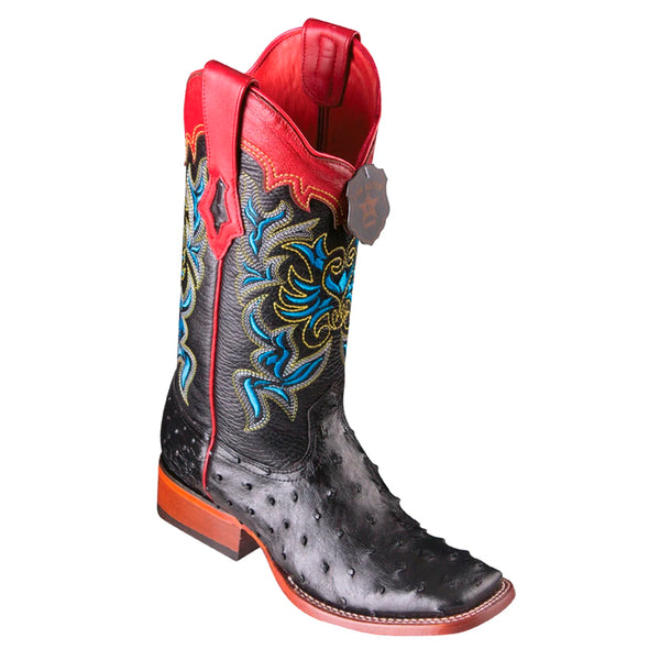 Women’s Los Altos Ostrich Boots Wide Square Toe Handcrafted | Color Black (3220305)