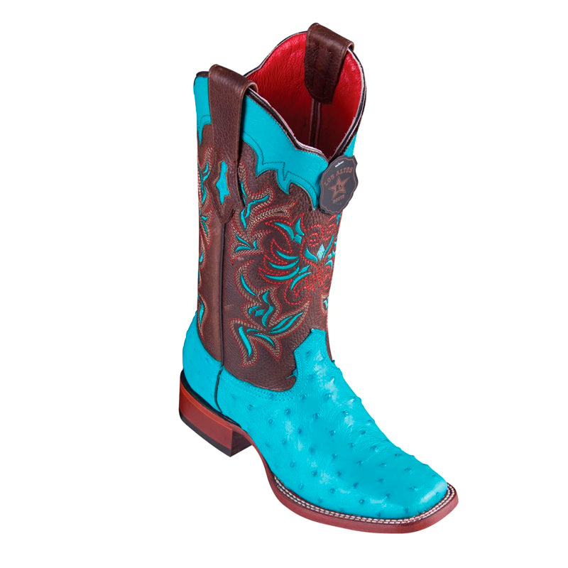 Women’s Los Altos Ostrich Boots Wide Square Toe Handcrafted | Color Turqoise (3220308)