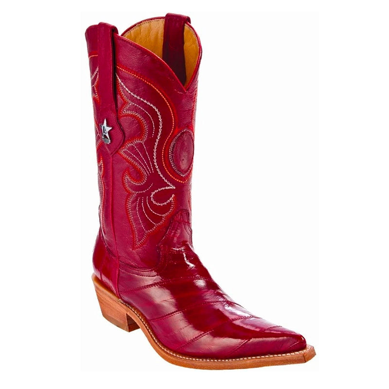 Women's Los Altos Red Eel Skin Boots 3x Toe Profile Handmade | Color Red (350812-1)