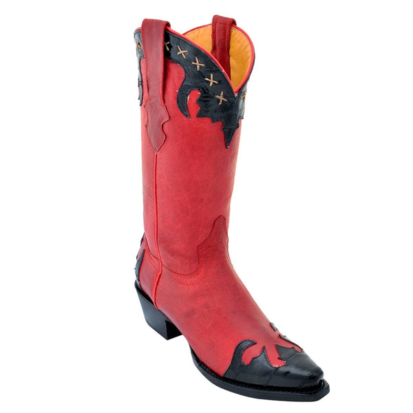 Women's Los Altos Snip Toe Eel & Desert Leather Boots Handmade | Color Black & Red (34p0805)
