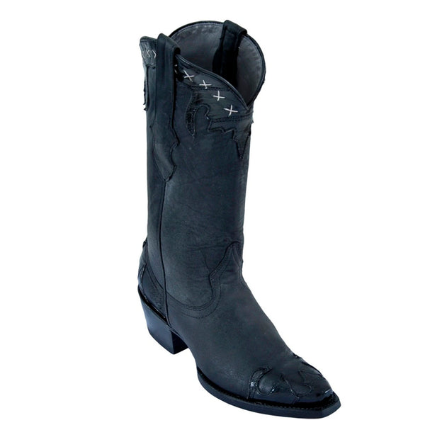 Women's Los Altos Snip Toe Eel & Desert Leather Boots Handmade | Color Black  (34pn0805)