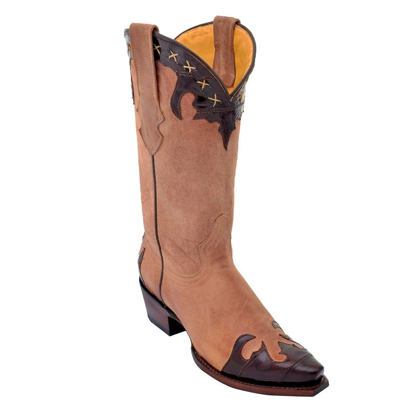 Women's Los Altos Snip Toe Eel & Desert Leather Boots Handmade | Color Brown & Oryx (34p0807)