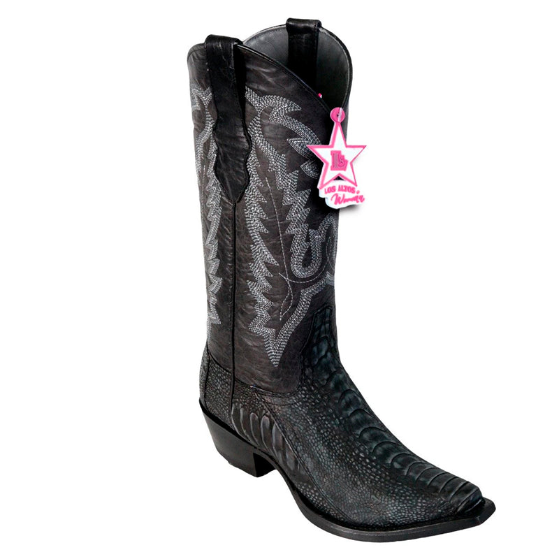 Women's Los Altos Snip Toe Ostrich Leg Boots Handcrafted | Color Sanded Black (340574)