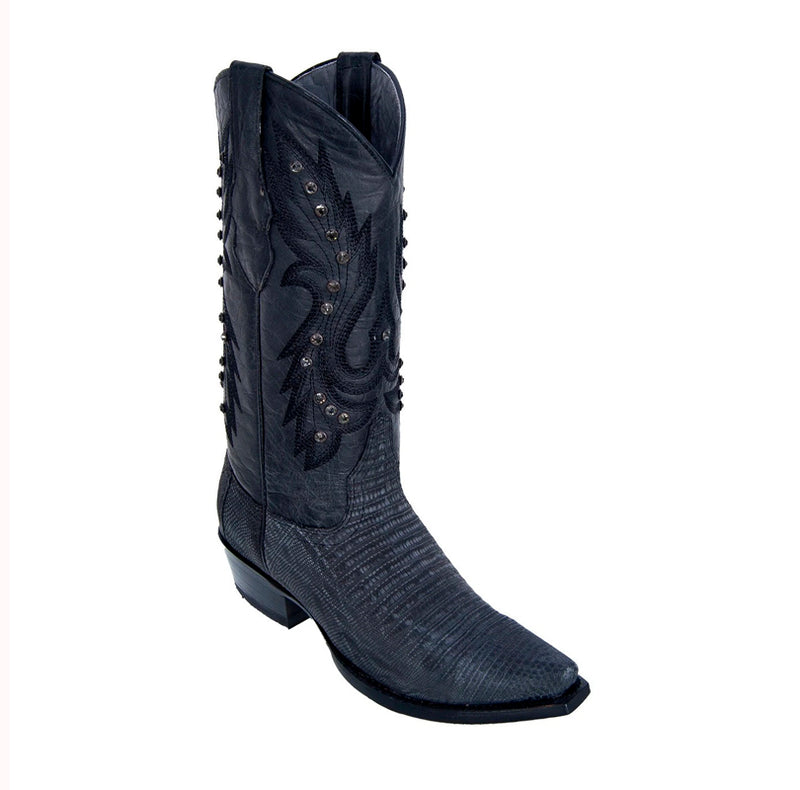 Women's Los Altos Snip Toe Teju Lizard Boots Handmade | Color Sanded Black (340774)