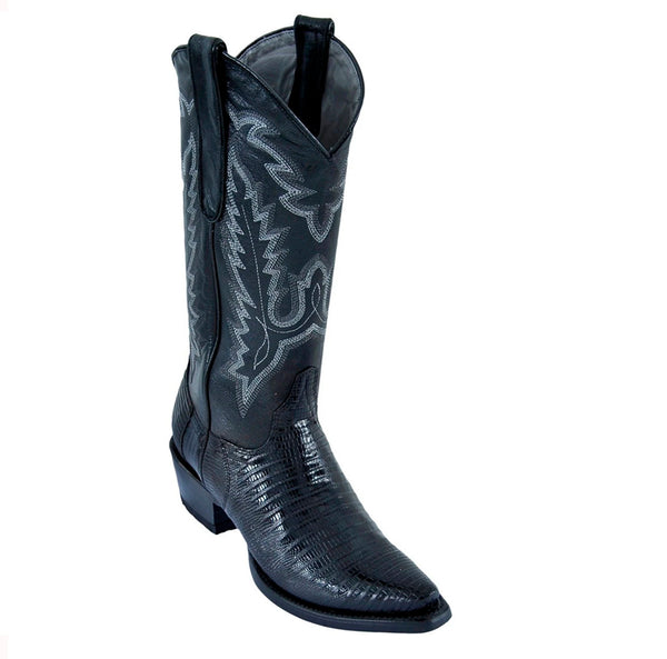 Women's Los Altos Snip Toe Teju Lizard Boots Handmade | Color Black (340705)