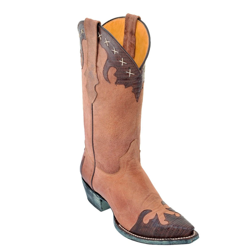 Women's Los Altos Snip Toe Teju & Desert Leather Boots Handmade| Color Brown & Oryx  (34p0707)