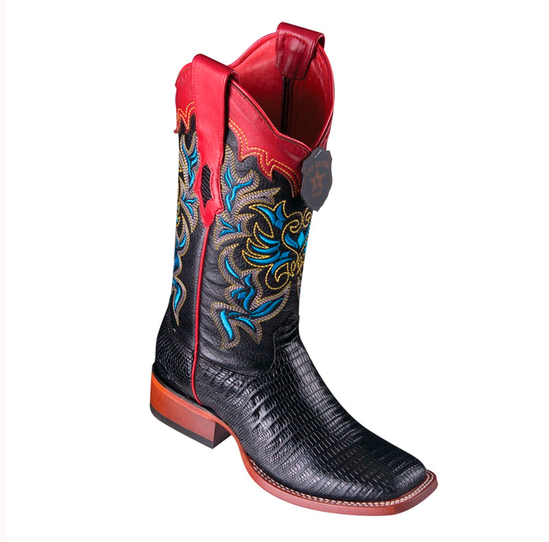 Women’s Los Altos Teju Lizard Boots Wide Square Toe Handcrafted | Color Black (3220705)