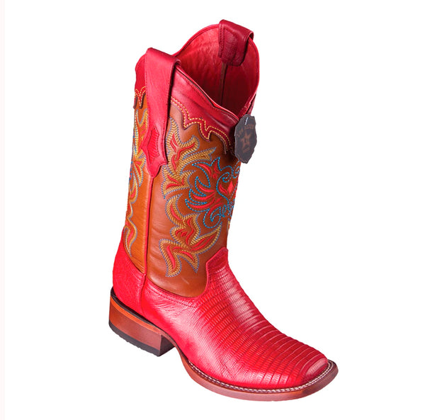 Women’s Los Altos Teju Lizard Boots Wide Square Toe Handcrafted | Color Red (3220712)