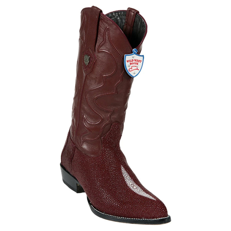 Wild West Boots #2991206 Men's | Color Burgundy | Men's Wild West Single Stone Stingray J Toe Boots Handmade