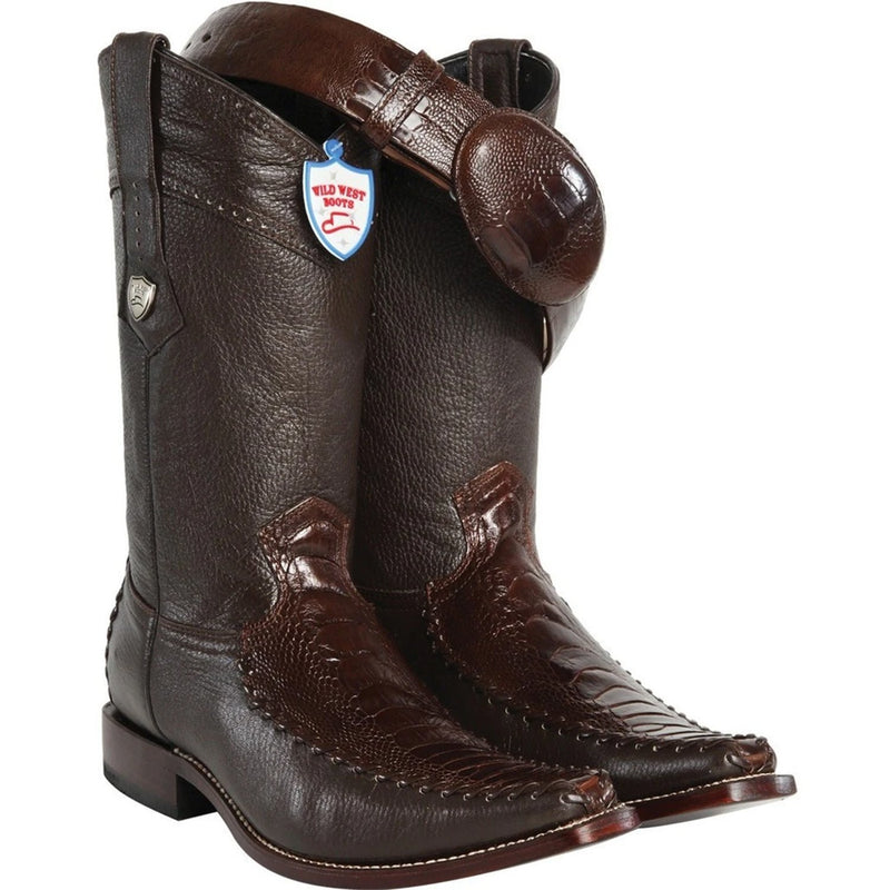 Wild West Boots #278t0507 Men's | Color Brown  | Men’s Wild West Ostrich Leg With Deer Square Toe Boots Handmade