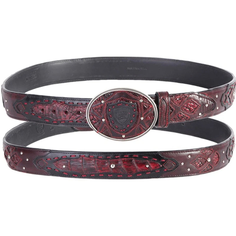 Wild West Caiman Belly Belt With Leather Lining And Removable Buckle Black Cherry  (2C11F8218)