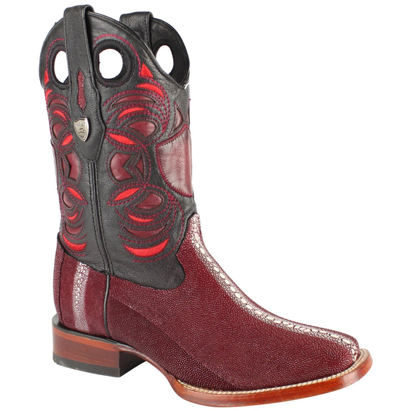 Wild West Boots #28241106 Men's | Color Burgundy  | Men’s Wild West Stingray Boots Square Toe Handcrafted