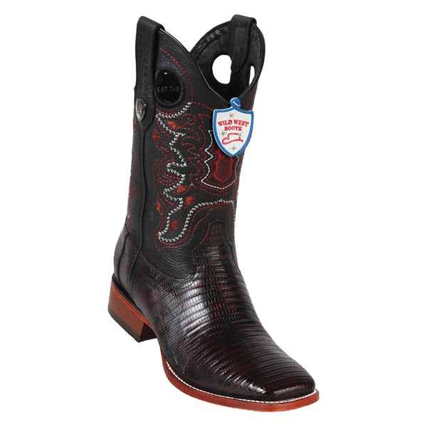 Wild West Boots #28240718 Men's | Color Black Cherry | Men's Wild West Teju Lizard Wide Square Toe Boots Handcrafted