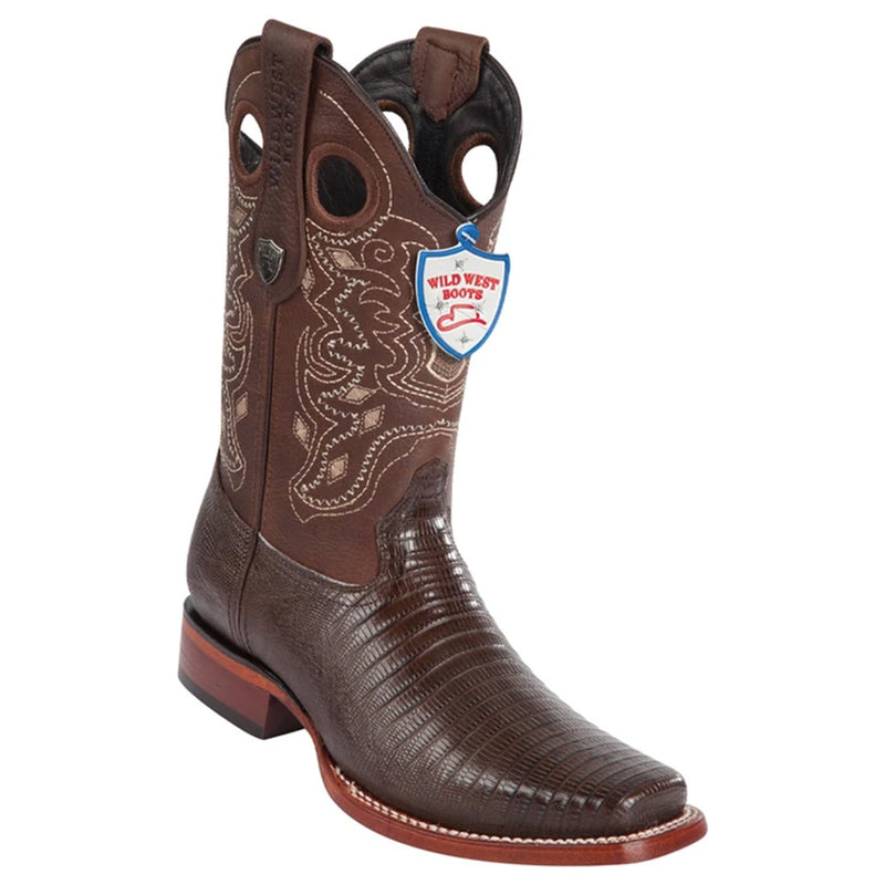 Wild West Boots #28180707 Men's | Color Brown | Men's Wild West Teju Lizard Square Toe Boots Handcrafted
