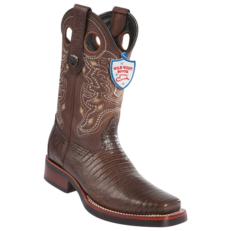 Wild West Boots #28190707 Men's | Color Brown | Men's Wild West Teju Lizard Square Toe Rubber Sole Boots