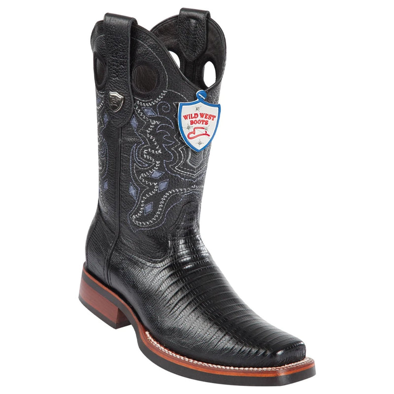 Wild West Boots #28190705 Men's | Color Black | Men's Wild West Teju Lizard Square Toe Rubber Sole Boots