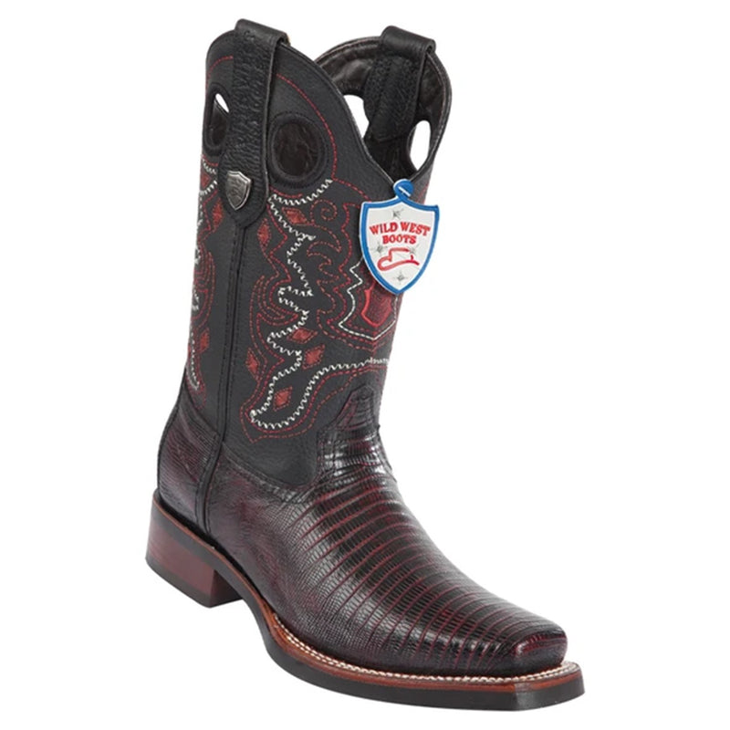 Wild West Boots #28190718 Men's | Color Black Cherry   | Men's Wild West Teju Lizard Square Toe Rubber Sole Boots