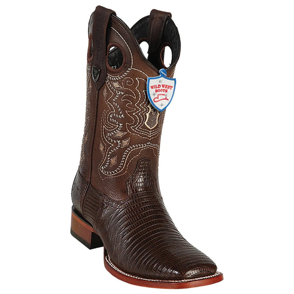 Wild West Boots #28240707 Men's | Color Brown | Men's Wild West Teju Lizard Wide Square Toe Boots Handcrafted