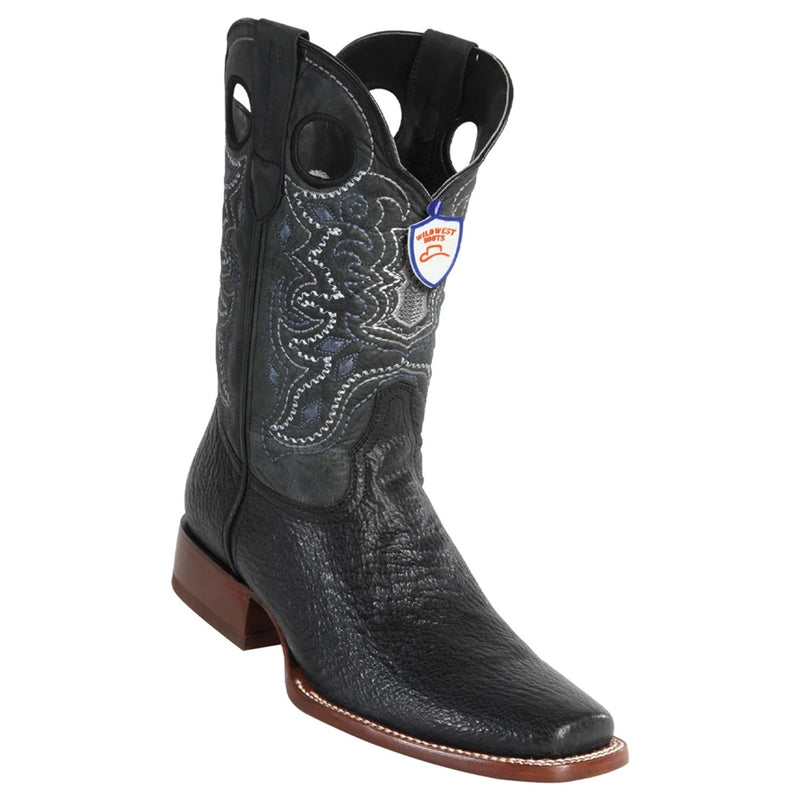 Wild West 28199305 Men's | Color Black | Men's Wild West Sharkskin Square Toe Rubber Sole Boots Handmade