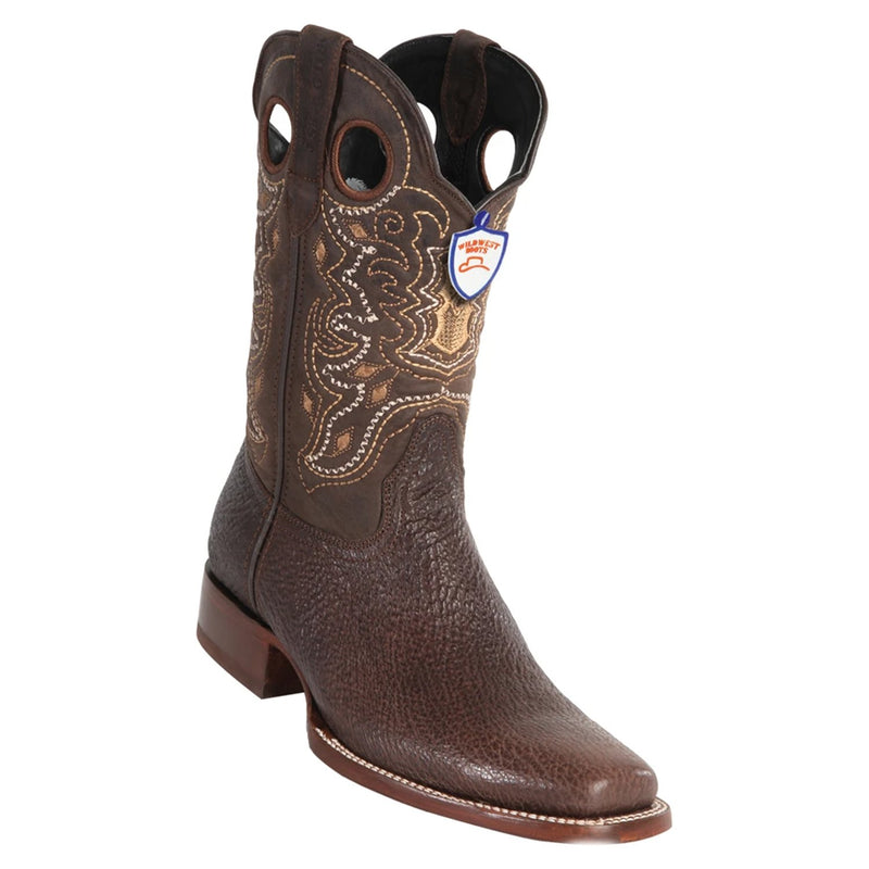 Wild West 28199307 Men's | Color Brown | Men's Wild West Sharkskin Square Toe Rubber Sole Boots Handmade