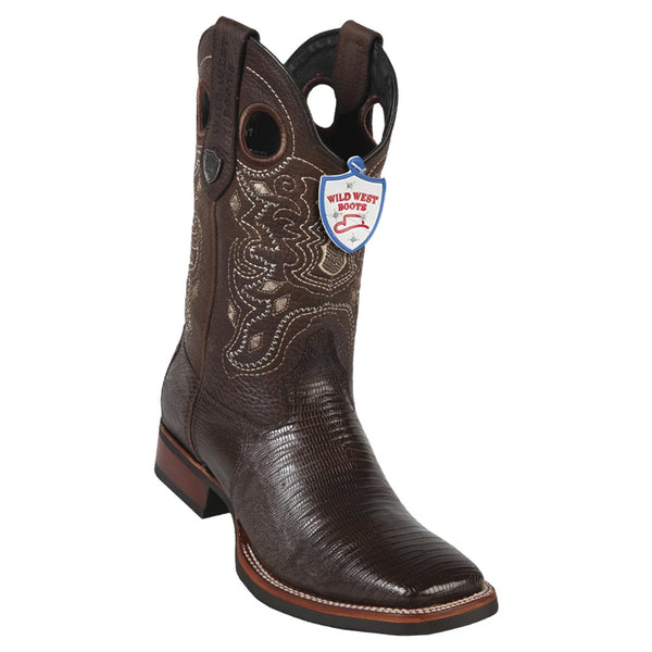 Wild West Boots #28250707 Men's | Color Brown | Men's Wild West Teju Lizard Wide Square Toe Rubber Sole Boots
