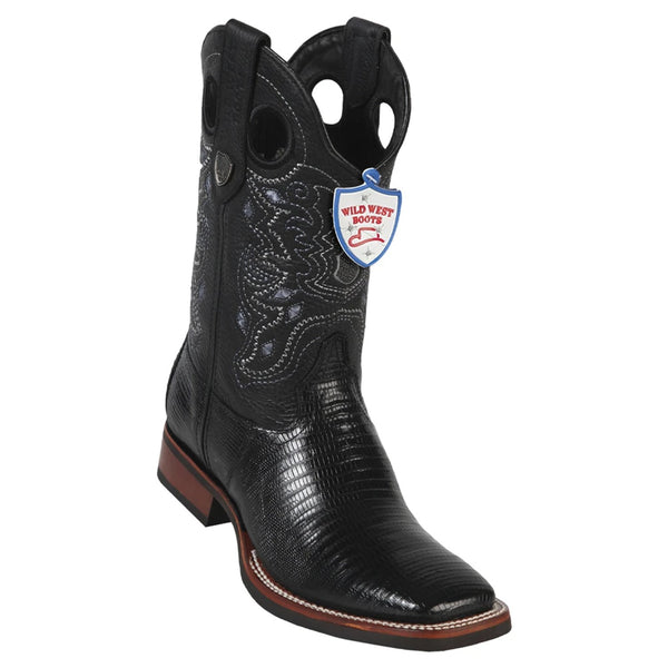 Wild West Boots #28250705 Men's | Color Black | Men's Wild West Teju Lizard Wide Square Toe Rubber Sole Boots